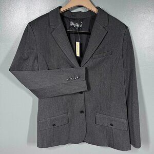 NEW Eddie Bauer Blazer Women 20 Gray Three Button Jacket Surgeon Cuff Business